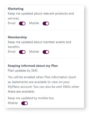 Example of updating preferences in MyPlans