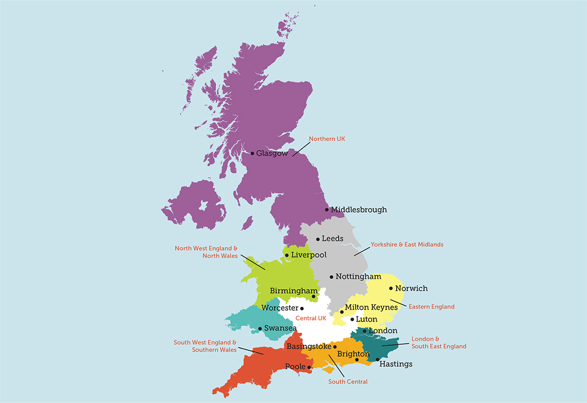 Map of branch councils in the UK