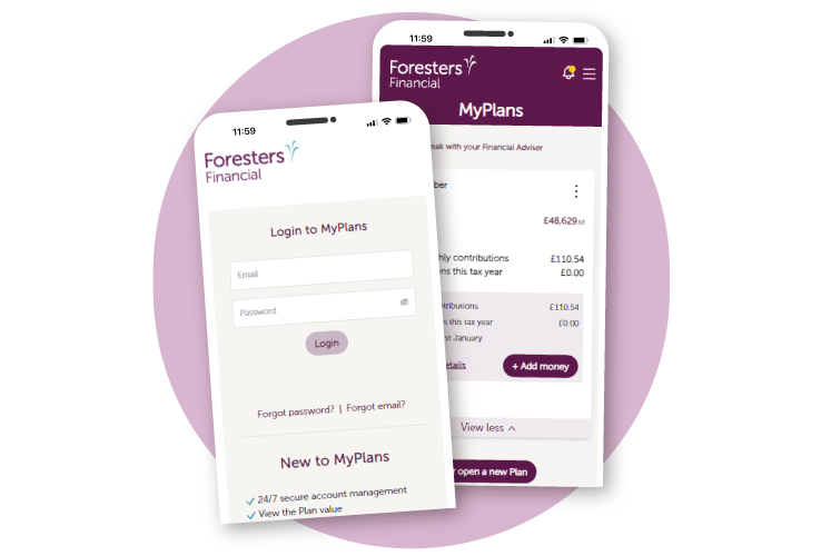 MyPlans phone screens of login and plan details pages