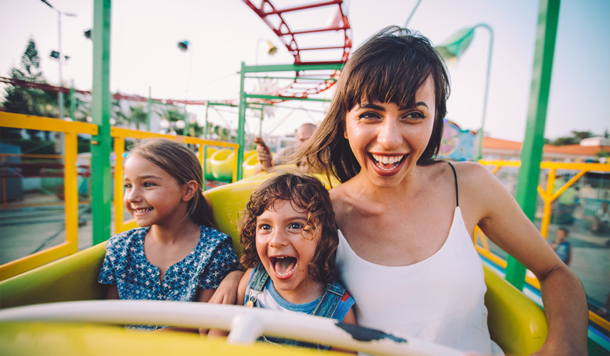 Mom and children on roller coaster
