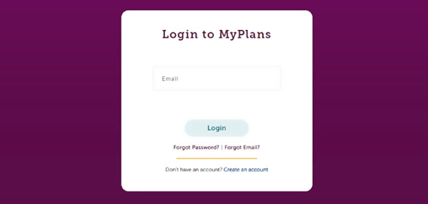 MyPlans login screen
