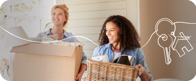 Happy couple moving into their first home by saving in a Foresters Lifetime ISA